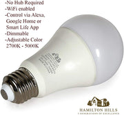 LED Smart Bulb - Smart Home Certified Standard Universal A19 E26 Dimmable Lightbulb Wifi Enabled No Hub Required Color Tunable 2700K - 5000K